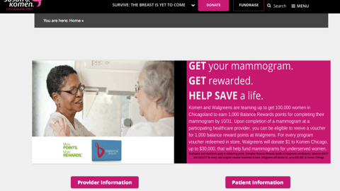 Susan G. Komen Chicago Walgreens Landing Page